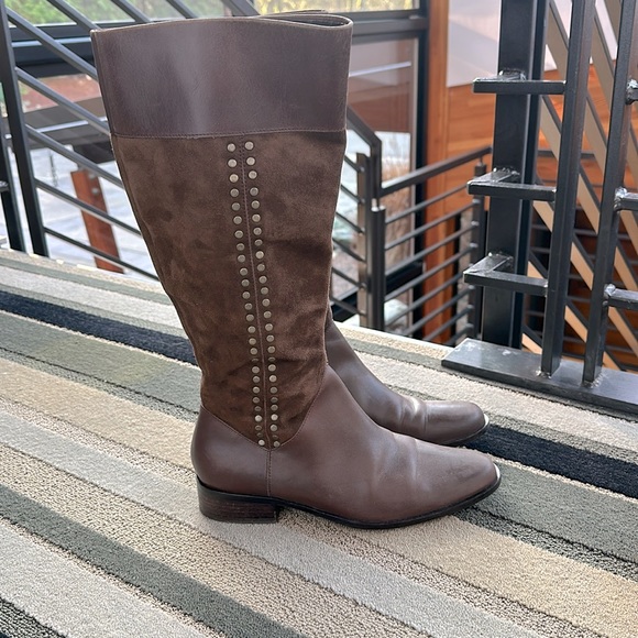 Genuine leather brown boots, Macys Alfani suede and stud detail - Picture 3 of 15